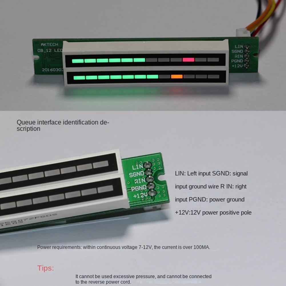 Dual Channel 12 Bit LED Music Spectrum Level Indicator Light Adjustable Light Speed 7-12V VU Meter Stereo Amplifier Board