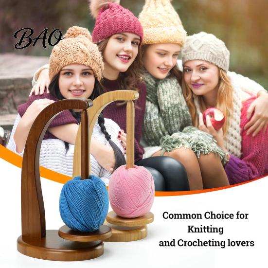 Wool Thread Holder Wooden Magnetic Yarn Holder, Tangle-Free Stand with 1/2 Rotating Spindle, Knitting Organizer Ball Spinner, Crocheting & Accessories