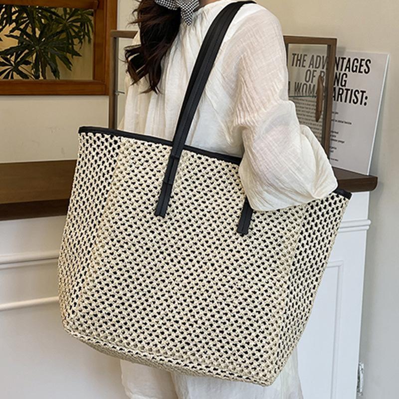 Пляжный отдых дорожная сумка большой вместимости женская 2025 лето новая сумка через плечо соломенная повседневная плетеная сумка-тоут