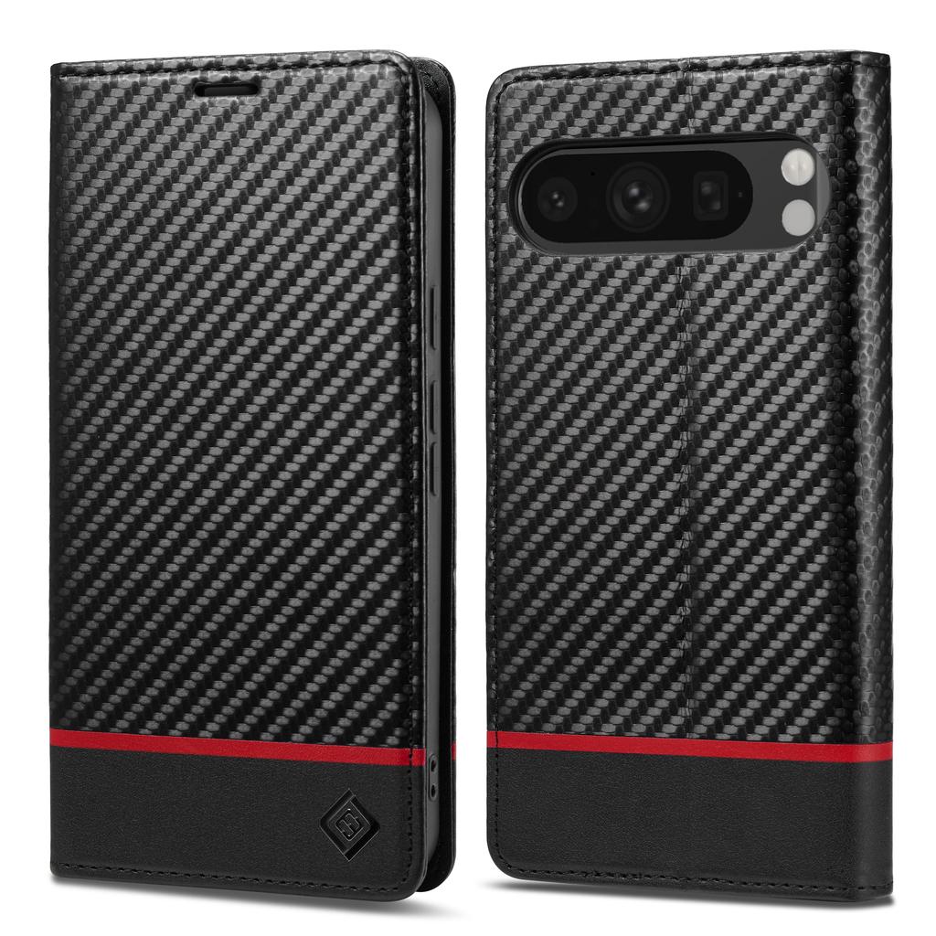 Роскошный кожаный чехол из углеродного волокна для Google Pixel 9 10pro XL Кошелек Отсек для карт Флип-чехол с магнитной застежкой для Pixel 9 8 7 6 Pro 9A 8A 7A
