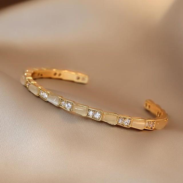 New Design Fashion Jewelry 14k Gold Plated Copper Inlaid Zircon Snake Open Bracelet Luxury Women 'S Party Accessories