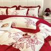Французский романтический свадебный комплект из четырех предметов, свадебный красный высококачественный пододеяльник, простыни для свадебной комнаты