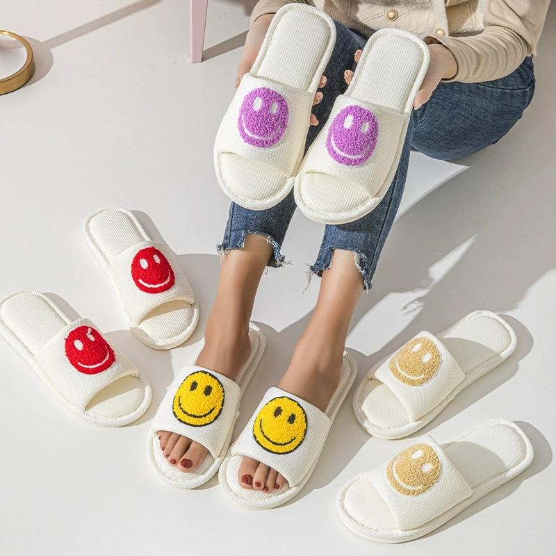 Fashion Non Slip Cartoon Slippers for Women Spring Autumn Fashion Mix Color Linen Slippers Woman Comfort Soft Sole Linen Slides Female