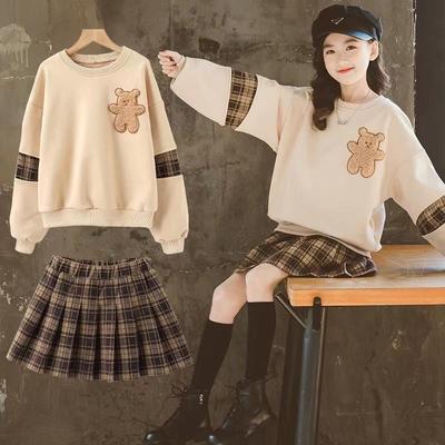 Комплект клетчатой юбки в стиле колледжа 2024 года для девочек-подростков – Модный костюм-двойка