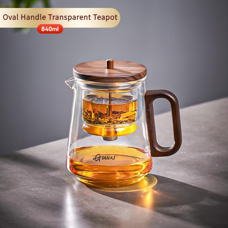 Home Tea Pot with Lift Filter Walnut Anti-Scalding Handle Tea Kettle Thickened High Borosilicate Pyrex Kung Fu Teapot