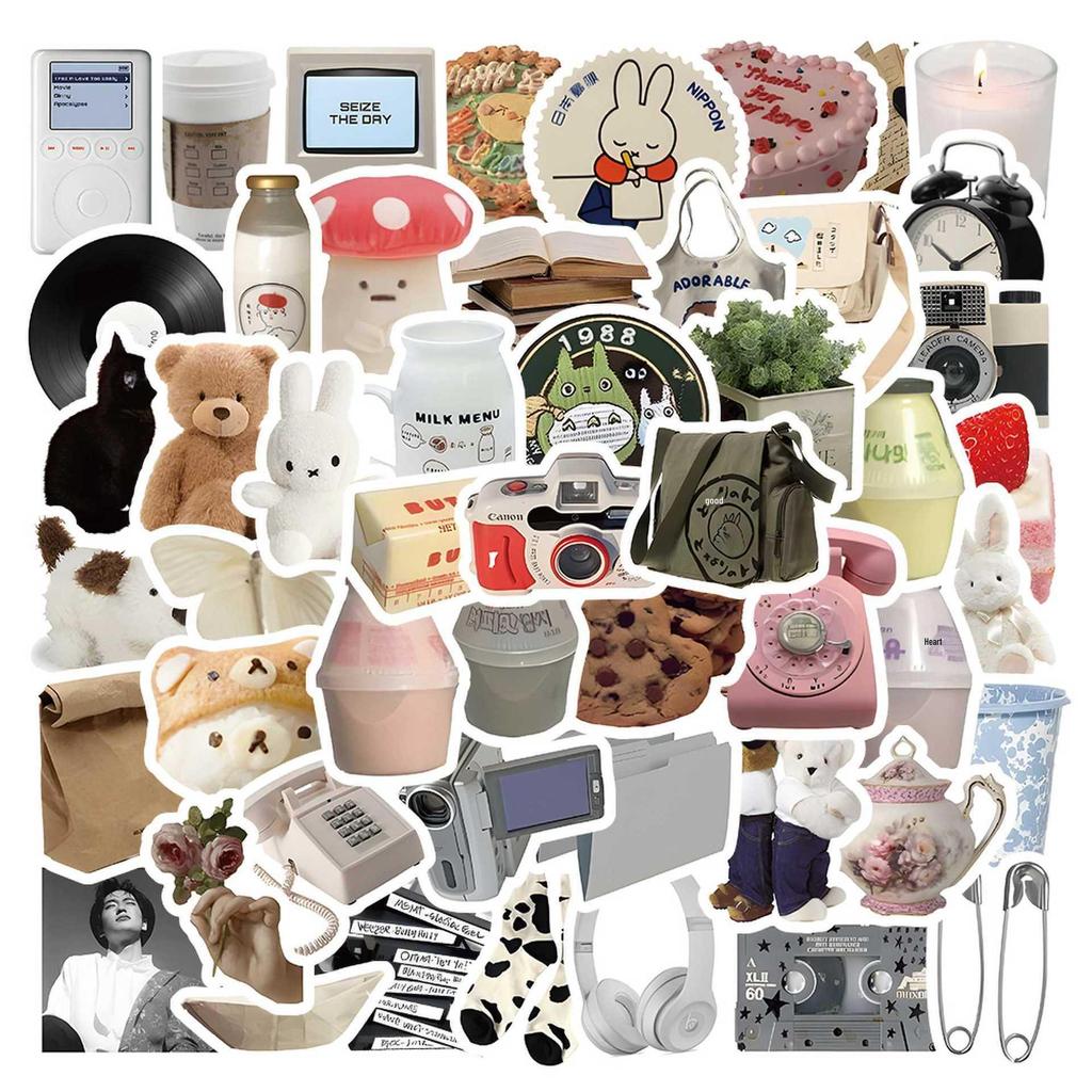 60 листов многоцветных наклеек в стиле ИНС: Реалистичные маленькие объекты в синем, розовом, фиолетовом, желтом и зеленом цветах