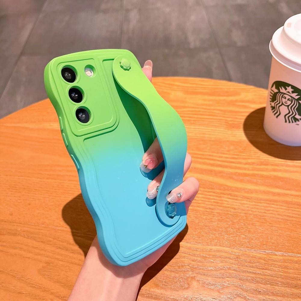 Чехол-подставка с ремешком на запястье для Samsung Galaxy S24 Ultra S23 S22 Plus S21 S20 FE A35 A55 A15 A05 A54 A34 A53 A52 A14, чехол с градиентным браслетом-кронштейном