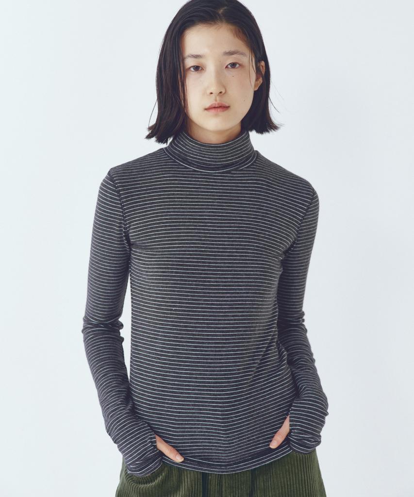 CITTA Every Day Angora Stripe Turtle-Neck T-Shirt_Ctt395(Charcoal)
