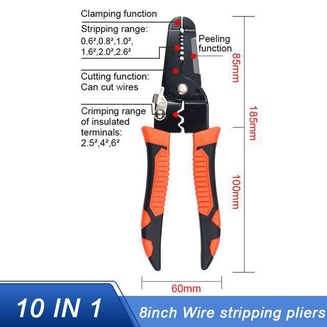 175/185mm Stripping Crimping Pliers Wire Stripper Multi Functional Ring Crimpper Electrician Peeling Network Cable Stripper Tools