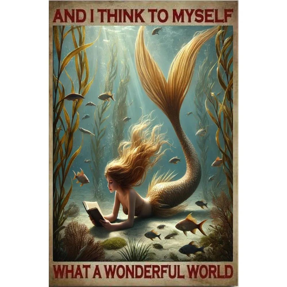 Mermaid Metal Wall Art Rustic Retro Tin Sign for Beach Decor