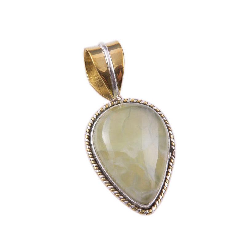 Подвеска из натурального пренита из стерлингового серебра 925 пробы в двух тонах 1,50 дюйма o8K55