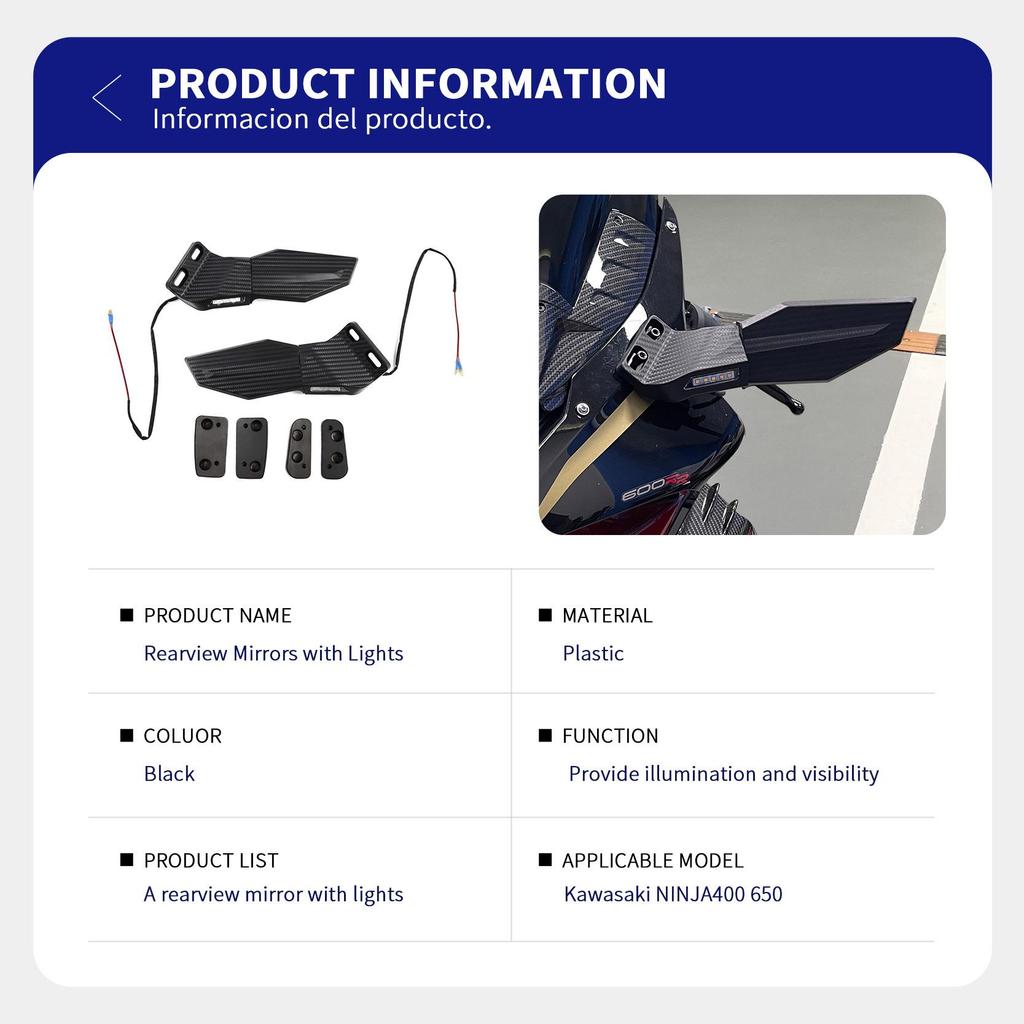 Kawasaki NINJA400/650 Foldable Rearview Mirror with Integrated Lights