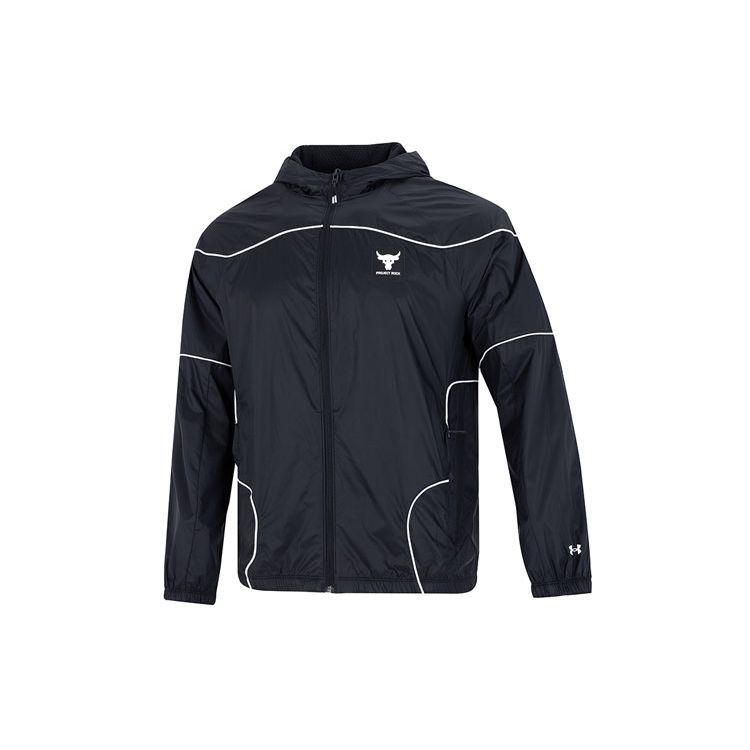 Under Armour Куртка Project Rock Brahma с чистыми линиями и однотонным логотипом, повседневные спортивные тканые мужские куртки с капюшоном, черные 1373580-001