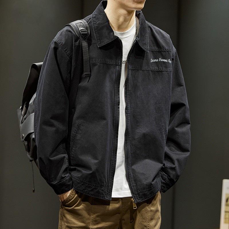 Vintage Washed Outdoor Tooling Jacket Men'S Trendy Brand Embroidered Lapel Jacket Loose Casual Cotton Top