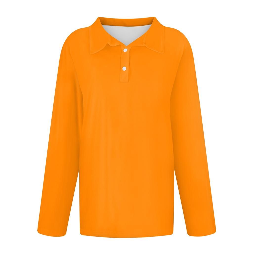 Женская мода однотонная рубашка с воротником на пуговицах и V-образным вырезом, длинным рукавом, свободная рубашка