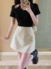 Женская юбка-трапеция большого размера в черный горошек, короткая - Универсальная, облегающая бедра, Подходит для миниатюрных, для весны/осени