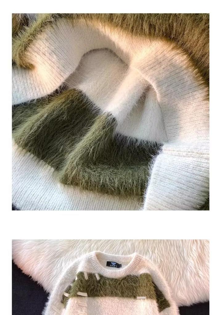 Unisex Striped Mink Velvet Sweater: Japanese Retro College Style