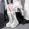 2024 Autumn New Platform Boots Fashion Leather Buckle Wedge Mid-calf Boots Female Punk High-heeled Female Boots