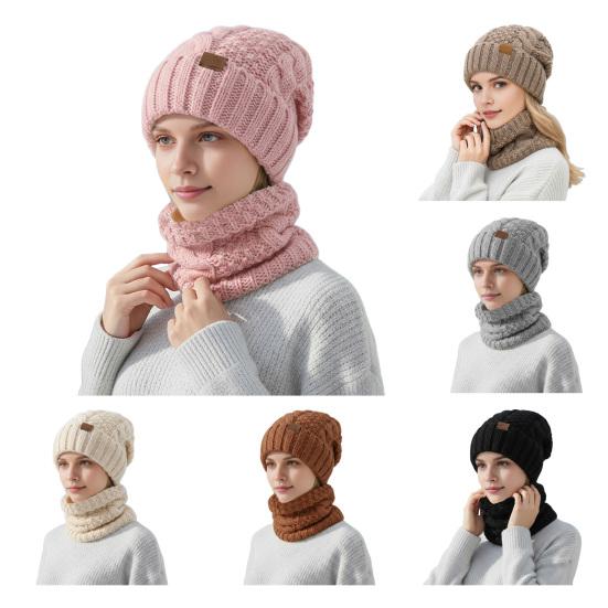 2Pcs/Set Women Hat Scarf Set Solid Color Twist Texture Warm Thermal Knit Hat Neck Scarf Set Winter Outdoor Accessories
