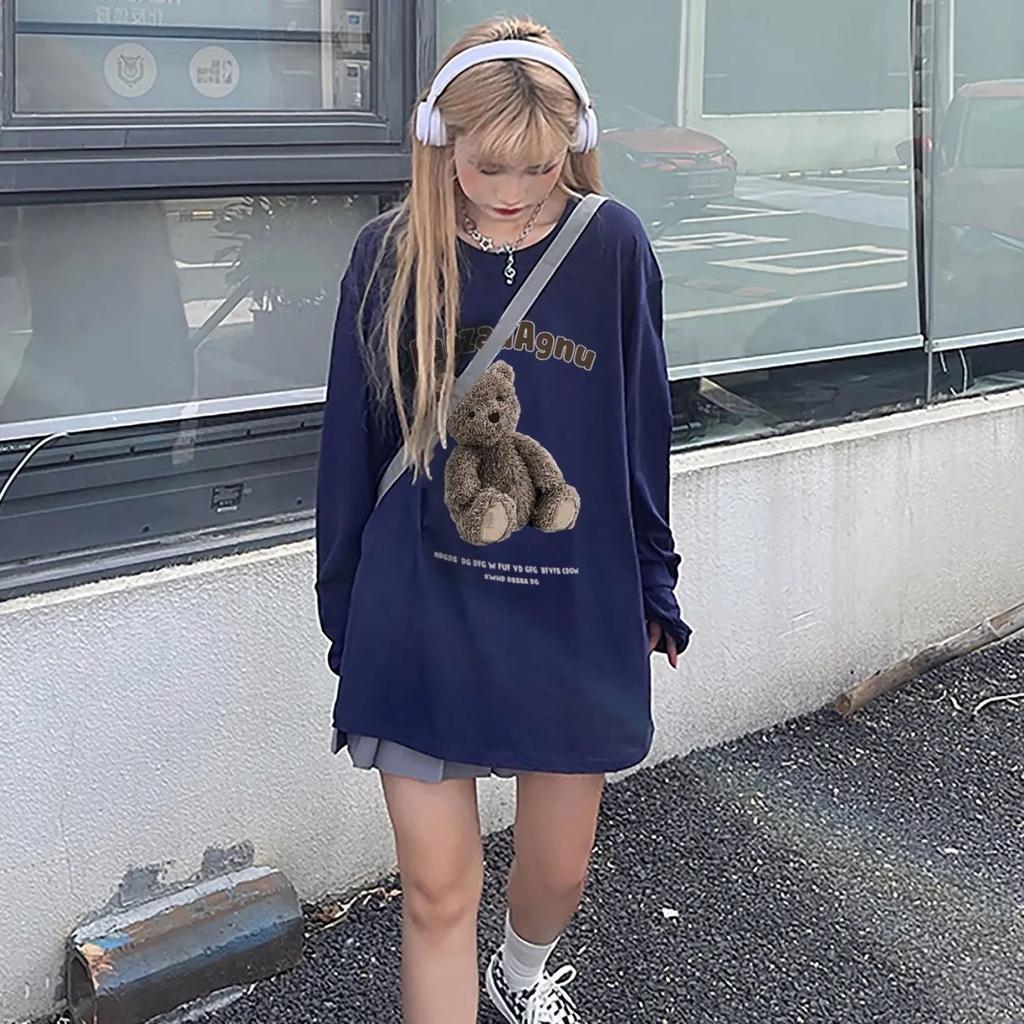Vintage Bear Print Lazy Tshirt Women's T-shirts Tops Japanese Kawaii Ladies Ulzzang Female Korean Harajuku Clothes For Women