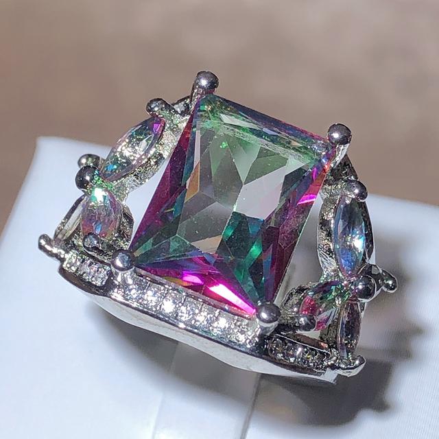 925 штамп готический ослепительный квадратный цирконий женское кольцо многоцветный кристалл обручальное кольцо вечерние ювелирные аксессуары