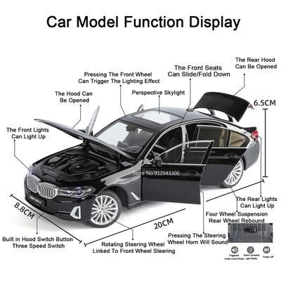 1:Масштаб 1:24 Модель автомобиля 530Li XDrive M4 Игрушка Открывающиеся двери Звук Свет Механизм оттяжки Металлическая литая коллекция Модели Игрушки