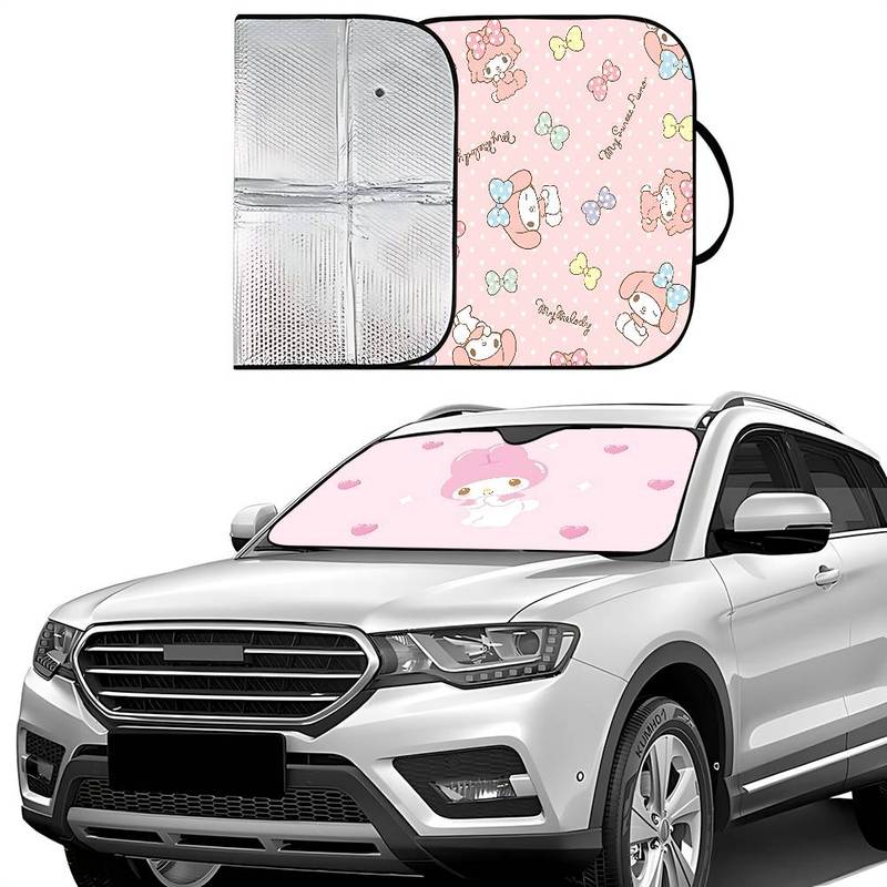 M-My Melody Car SunShade Windscreen Front Window Visor 70x130cm Sun Visor Solar Protect Plaid Gift Novelty Car