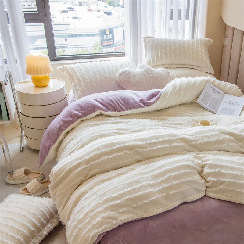 Ins однотонное молочное бархатное одеяло из четырех частей с бахромой кораллового бархата, зимнее фланелевое одеяло, пододеяльник, постельные принадлежности