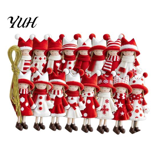 Office Christmas Ornaments Red And White Doll Hanging Pendants for Tree, Decorative Wooden Girls Festive Party Supplies Ornament, Seasonal Tree
