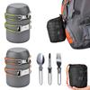 1 Set Camping Cookware with Folding Pot Spoon Fork Cutter 1-2 Person Heavy Duty Aluminum Alloy Outdoor Picnic Hiking Backpacking Portable Cookware