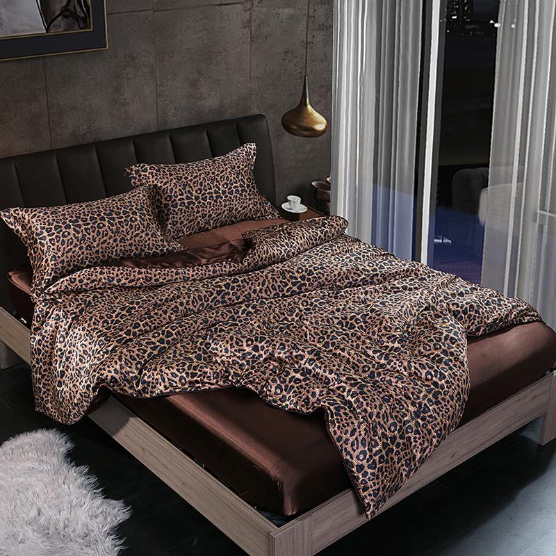 European Solid Color Mulberry Silk Bedding Sets Ice Silk Satin Cooling Bedclothes High Quality Skin-Friendly Smooth Duvet Kit