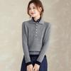 Women's 100% Wool Faux Two-Piece Ribbed Sweater