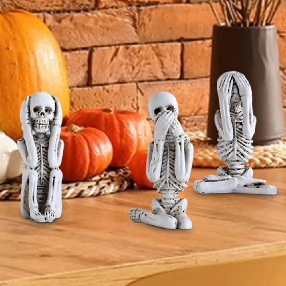 3pcs Mini No Listen No Look No Say Skull Gothic Skull Statue Decor for Dining Room