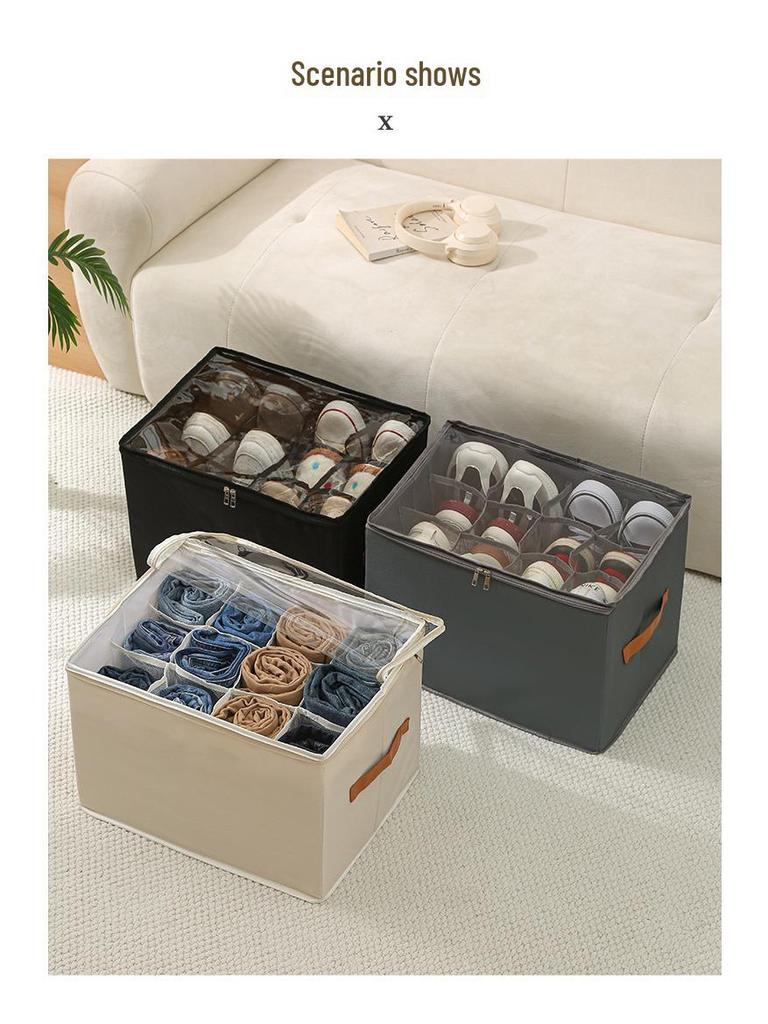 Foldable Shoe Storage Box with Lid & Dividers - Multifunctional Organizer for Clothes & Sundries