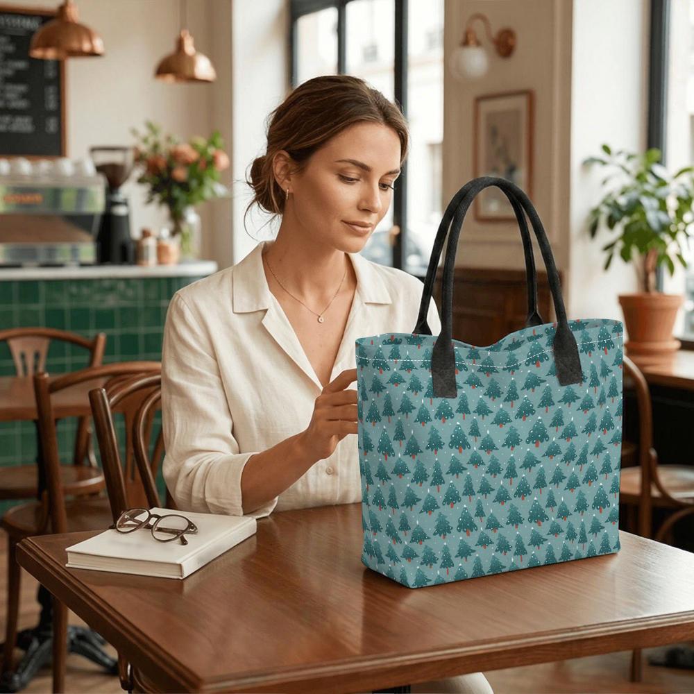 Christmas Tree Print Tote Bag Large Capacity Casual Shoulder Bag for Daily Shopping Travel Women's Fashion Handbag