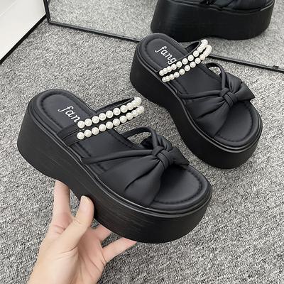 Модные босоножки на танкетке с каблуком 8 см, женские повседневные уличные тапочки, женские летние нескользящие пляжные тапочки, прогулочные туфли на толстой подошве для женщин