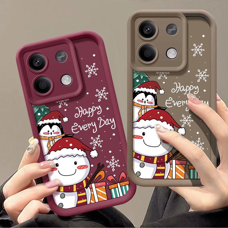 Для Xiaomi 13t Poco F6 X5 X6 Pro Redmi Note 13 12 11 10 Pro Рождественский пингвин снеговик узор конфетный цвет защита линз мягкий силиконовый чехол