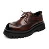 Men Fashion Genuine Leather Shoes Black Brown Carved Brogue Shoe Wedding Party Dress Breathable Platform Footwear Gentleman Mans
