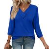 Womens 3/4 Sleeve Daily Weekend V Neck Casual Printed Tshirts Loose Fit Pleated Tees Button Down Shirts