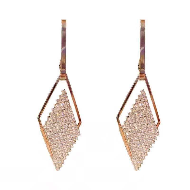 Hot Selling Light Luxury High-end Temperament Geometric Diamond Earrings, Internet Famous Personality Exaggerated and Atmospheric Earrings