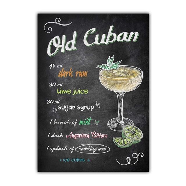 Graffiti Art High Foot Wine Glass Canvas Painting Bar Restaurant Wall Art Cocktail Menu Picture for Living Room Home Decor No Frame