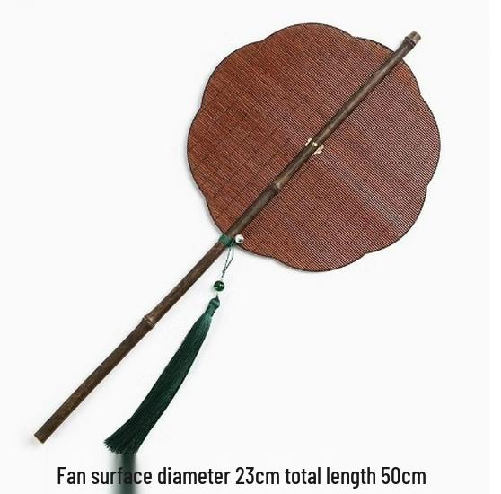 Древний фиолетовый бамбуковый лакированный круглый веер с длинной ручкой и кистями - Портативный складной дворцовый веер Ханфу
