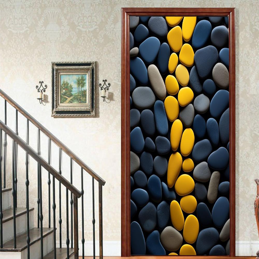 1 шт. Виниловая наклейка на дверь с галькой и пейзажем для спальни, домашнего декора, самоклеящаяся, съемная, настенная наклейка, для реновации двери, водонепроницаемый постер