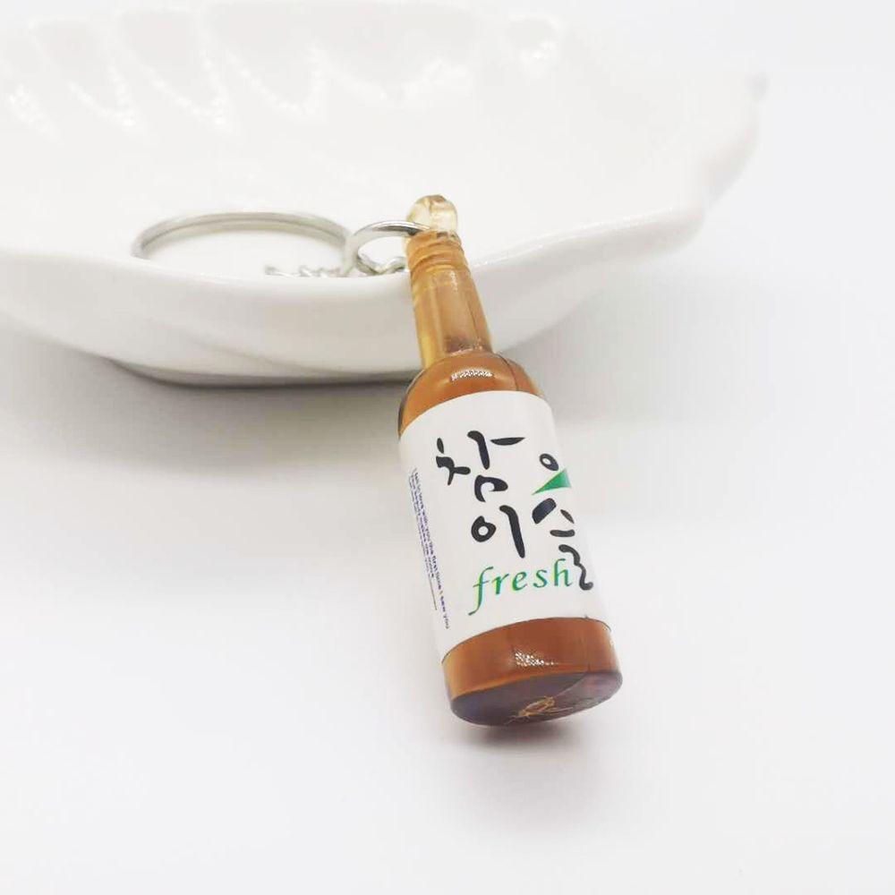 Korean Fashion Drink Soju Bottle Keychain 6 Colors Simulation Resin Beer Wine Trinket Women Keyring Jewelry Travel Gift Souvenir