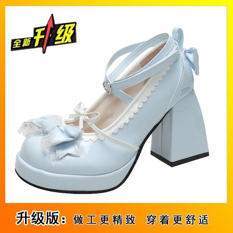 Милые туфельки феи, милые туфельки Лолиты, мягкие, милые, водонепроницаемые, на высоком каблуке-таблетке, японские туфельки ло, туфельки Лолиты, маленькие кожаные туфельки