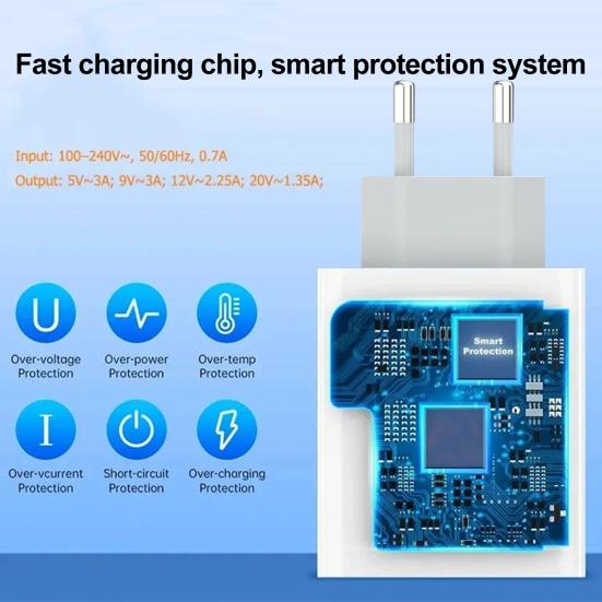 Yousheng 33 Вт Быстрое настенное зарядное устройство QC3.0 с USB-C кабелем 6 А Зарядное устройство для нескольких устройств Совместимо с для Redmi K30 K40 Smart IC и Защитой от перегрева USB