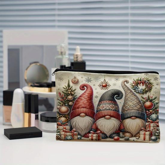 yangyizhi Christmas Theme Makeup Bag, with Black Zipper, Wear-Resistant Toiletry Durable Canvas Storage Pouch, for Stationery And Small Items
