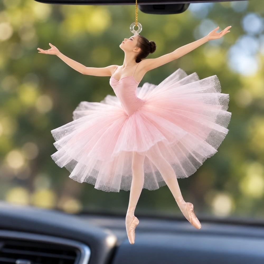 Pink Dress Ballet Girl Car Pendant 2D Flat Decorative Pendant Exquisite Ballet Girl Keychain Car
