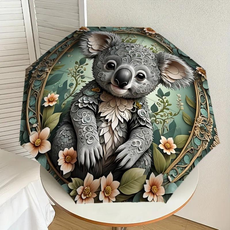 1PC Koala FloralAutomatic Open/Close Umbrella with Windproof, 8-Rib Sturdy Canopy, Durable Ribs, Fashionable Design, Outdoor Accessory, Fun Prin, Holi