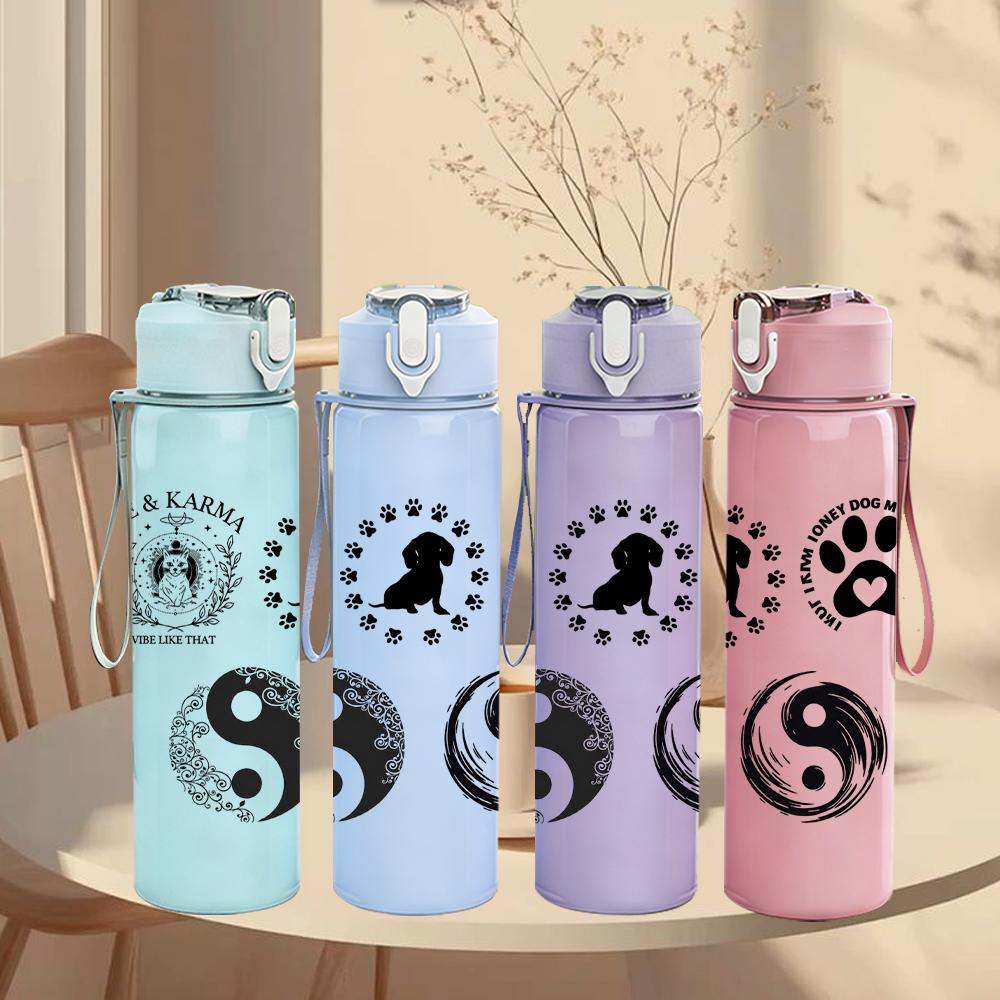 1PC Paw Yin Yang Symbol Graphic,750ml Color Plastic Sports Water Bottle,Leakproof Flip Straw Lid,Suitable for Sports Office Home Use